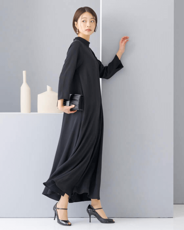 ブラック 9号】サテンジョーゼット ワイドオールインワン｜東京