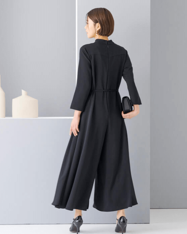 ブラック 9号】サテンジョーゼット ワイドオールインワン｜東京