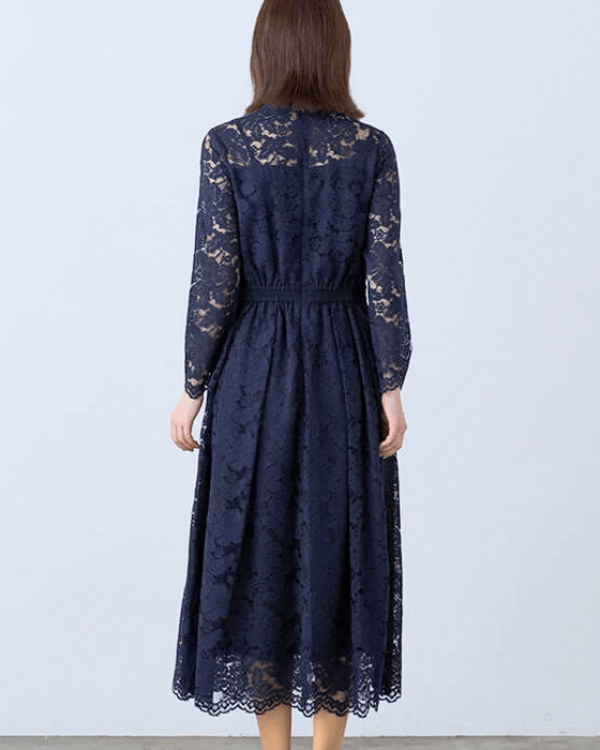 レース装飾ボディスーツ D70 M ネイビー 結婚式 母親ドレス ダークネイビーレース・マザーズドレス レース8分袖