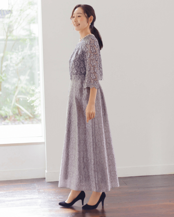 まゆまま。ソワール 黒のレース袖ロングドレス サイズ36 まゆまま様