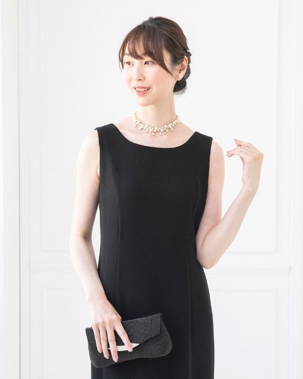 ブラック 15号】ジョーゼット ノースリーブ ベーシックロング