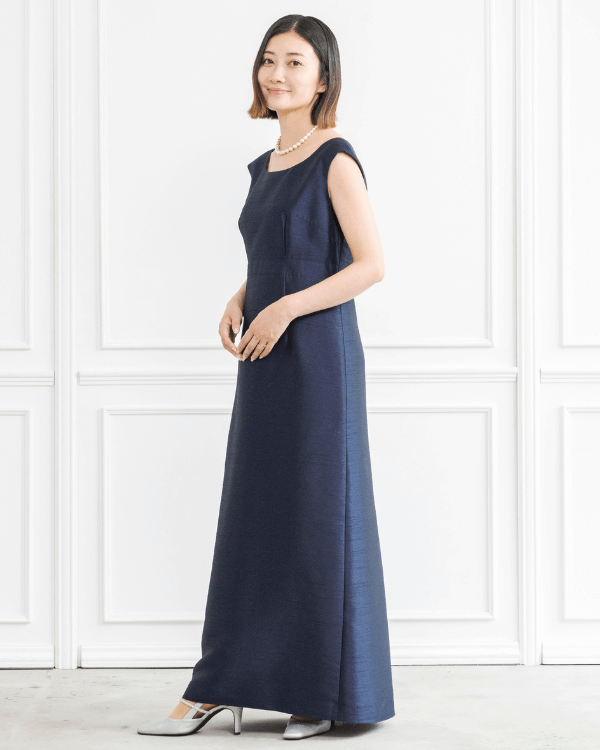 ポーラー・スター様新品 SOIR 東京ソワール シャンタン マキシ ドレス 9 ワンピース(6471650)9号・ネイビー｜フォーマルメッセージ