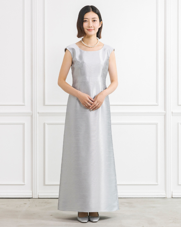 【シルバー】シャンブレーシャンタン　ストレートライン　ロングドレス<6471650-91>