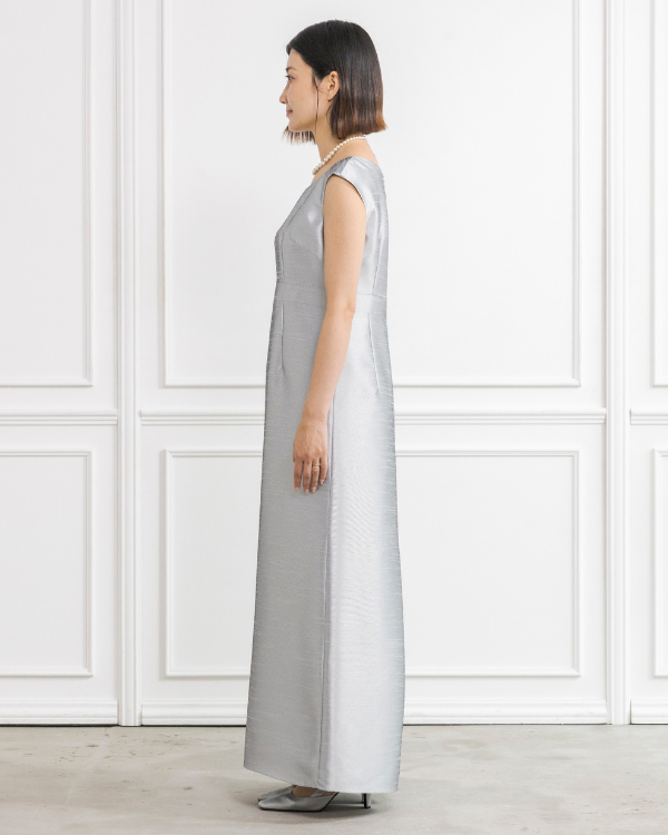 シルバー】シャンブレーシャンタン ストレートライン ロングドレス