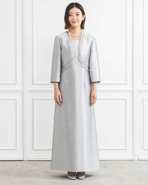 シルバー】シャンブレーシャンタン ストレートライン ロングドレス