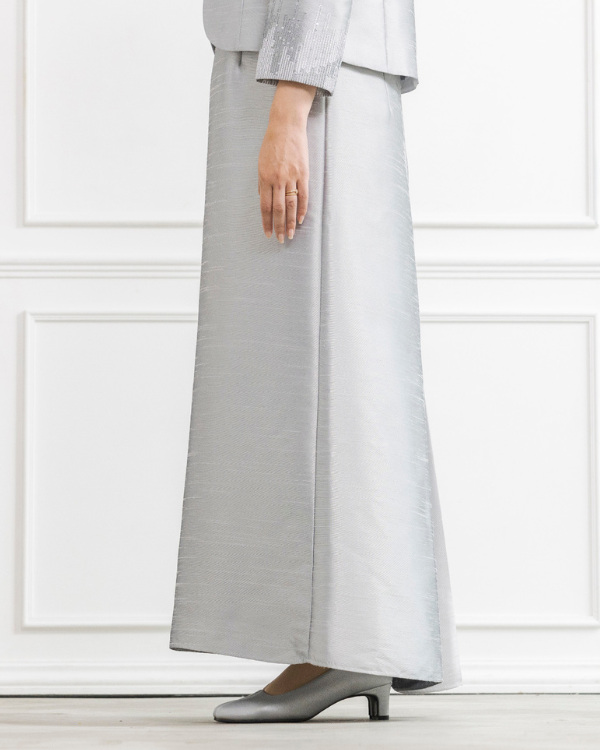 シルバー】シャンブレーシャンタン ストレートライン ロングドレス