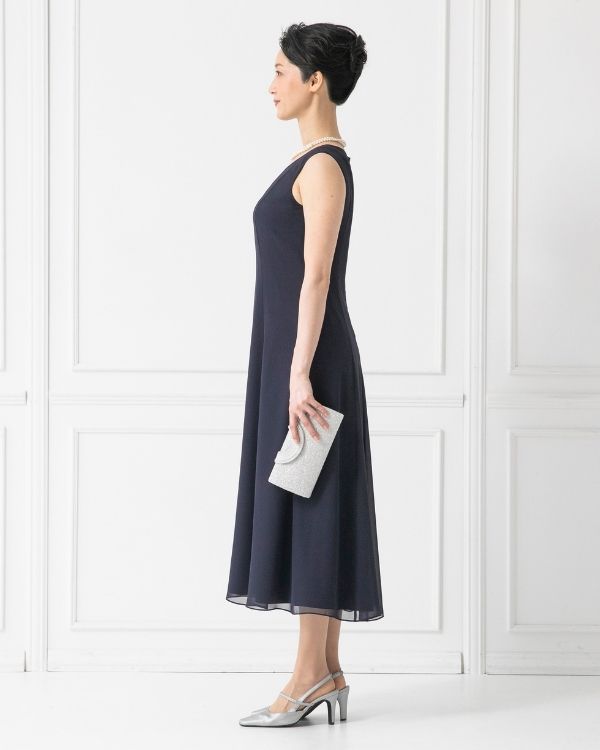 タグ付き(11)東京ソワールsoir dolce シフォンセミロングドレス ネイビー 7号】ベーシック シフォンセミロングドレス｜東京