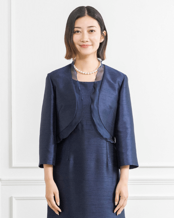 ネイビー 15号】シャンブレーシャンタン×オーガンフリル ボレロ