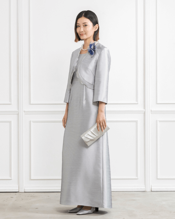 シルバー】シャンブレーシャンタン×オーガンフリル ボレロジャケット