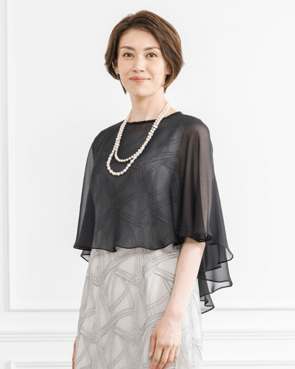 ブラック】シャンブレーサテンジョーゼット エレガントラインケープ