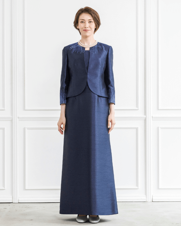 ネイビー 13号】シャンブレーシャンタン スパンコール刺しゅう ノー