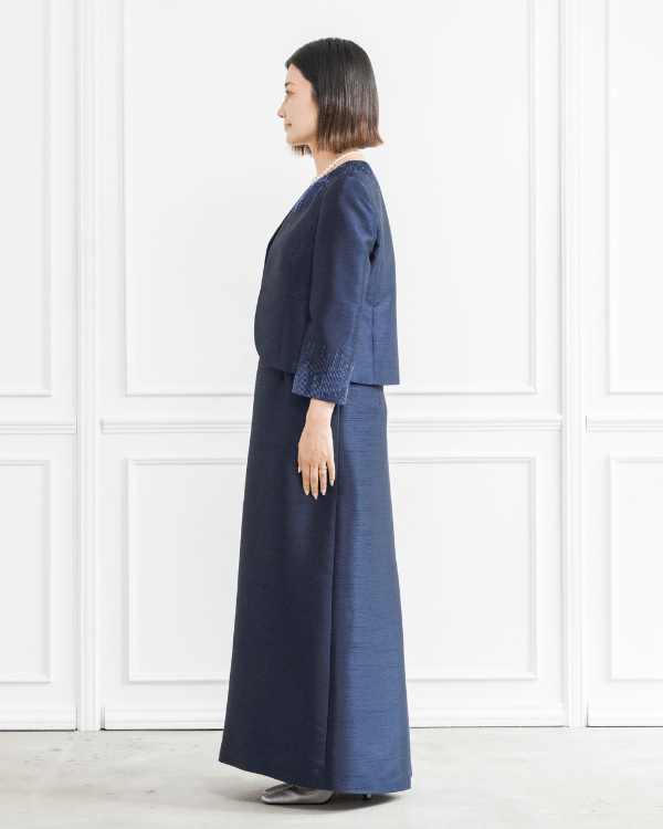 ネイビー 13号】シャンブレーシャンタン スパンコール刺しゅう ノー