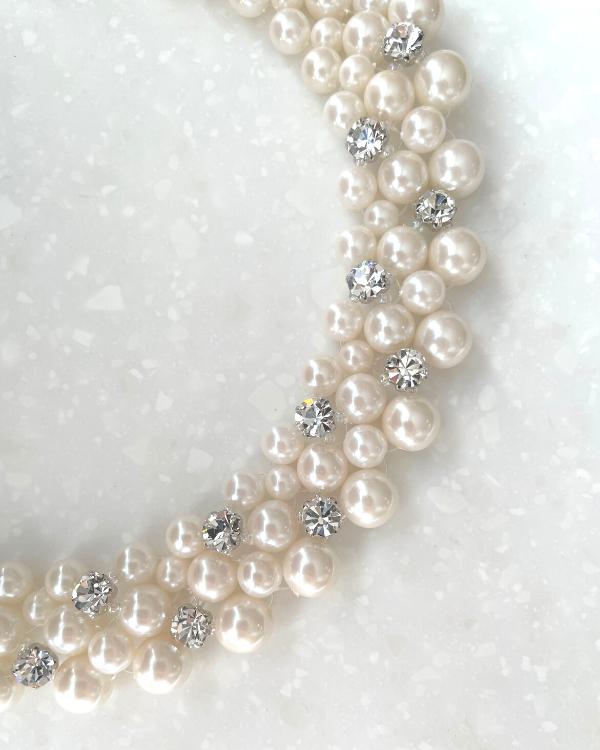 オフ×シルバー】パール クリスタルガラス 長さ調節可能アジャスタ  