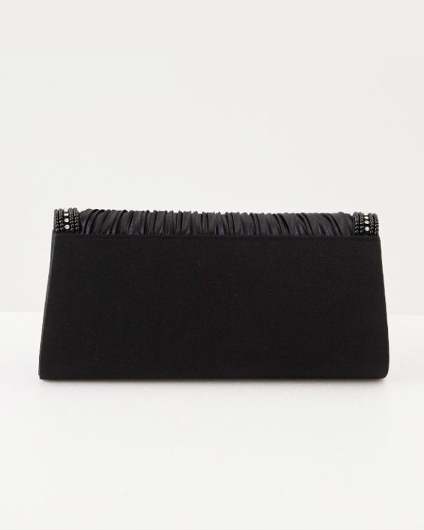 ブラック】ビーズライン×プリーツデザイン サテンフォーマルバッグ