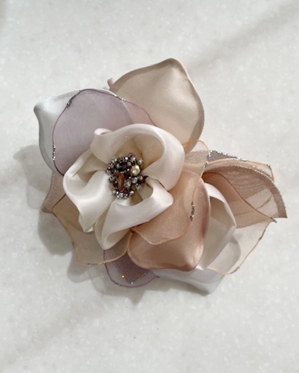 シルバー×ネイビー】サテン×オーガン ニュアンスカラー ラウンド