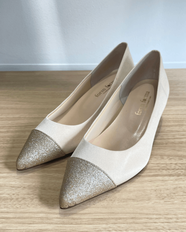 【ベージュ】【Ｓ～ＬＬサイズ　22.5cm～25.0cmサイズ選択可】【4.5cmヒール】ポインテッドトゥ　ラメパンプス　結婚式/謝恩会/成人式/パーティ 5461101-31_5461102-31_5461103-31_5461104-31<5461101-31>