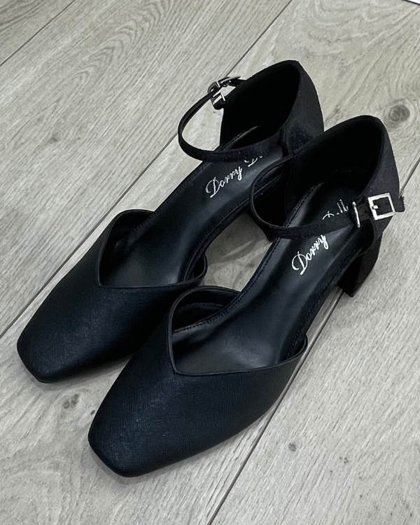 【ブラック】【22.5cm～25.5cmサイズ選択可】【6cmヒール】スクエアトゥ シャイニーパンプス<5961004-00>