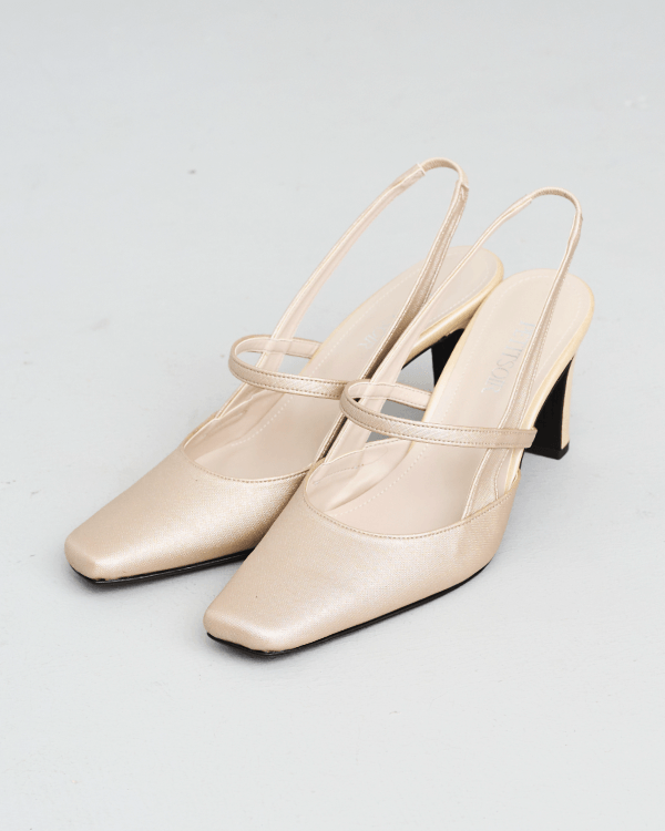 ベージュ】【23.5cm】【8.0cmヒール】ラメ 合皮 バックレスパンプス