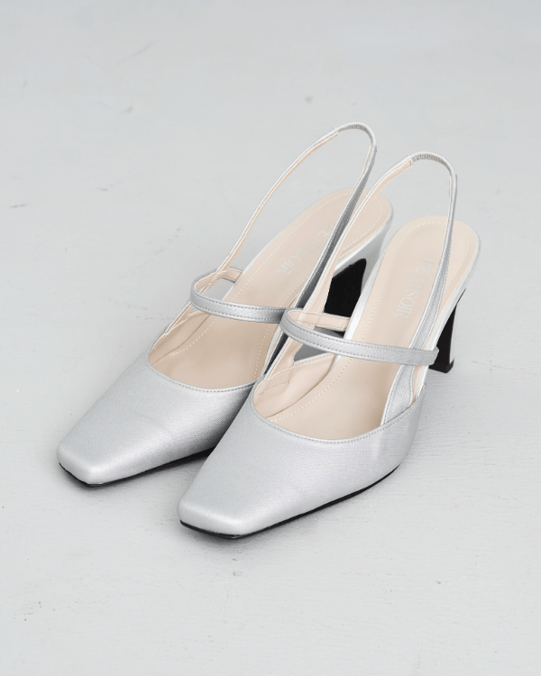 シルバー】【24.0cm】【8.0cmヒール】ラメ 合皮 バックレスパンプス